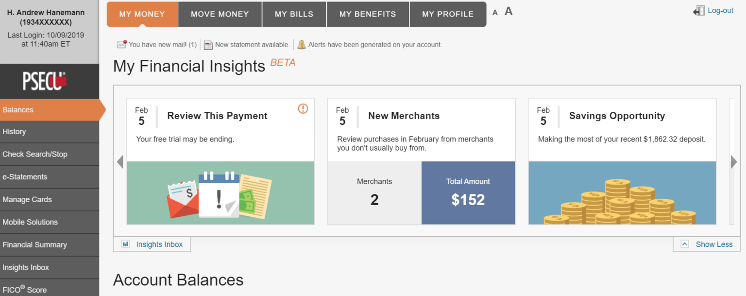 PSECU Digital Banking Login Tool My Financial Insights