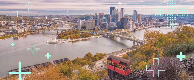 View of Pittsburgh in the fall from above 